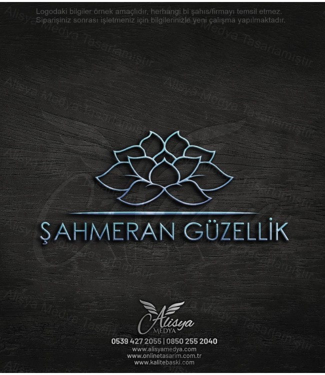 Gül, Çiçek Sembollü Logo, Mavi Metalik Renk Güzellik Merkezi, Estetik, Bakım, Makyaj Kuaför Logo Örneği